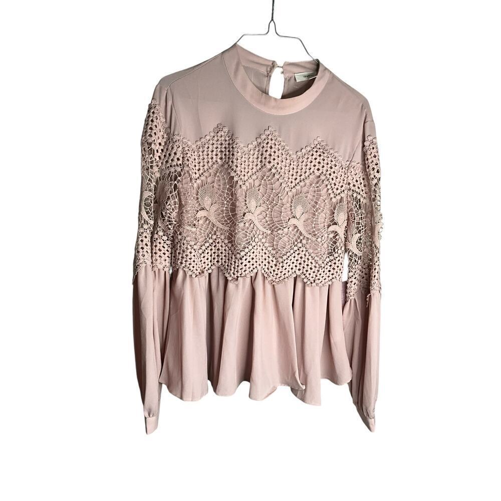 One The Land Long Sleeve Tunic Blouse Lace Design Pullover Pink‎ Womens Large